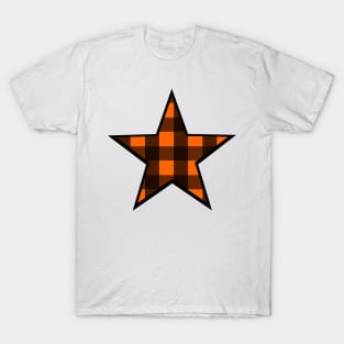 Orange and Black Buffalo Plaid Star T-Shirt